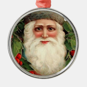 Rond Argenté Vieux temps Père Noël - Ornement
