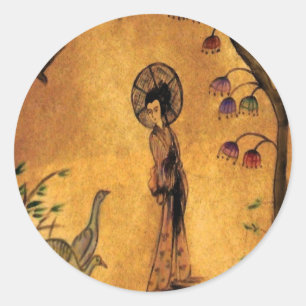 Rond Asiatique fille ~ Sticker Japonais Chinois Gold Lo