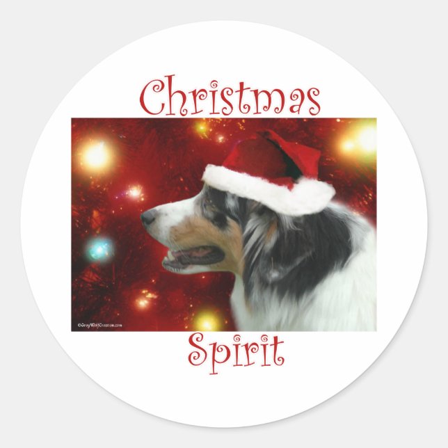 Rond Australian Shepherd Christmas Spirit - Sticker (Devant)