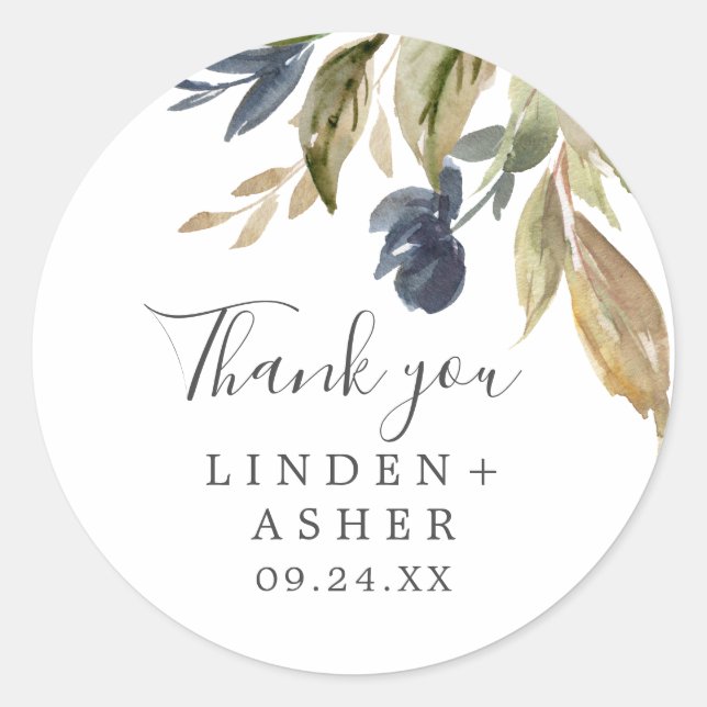 Rond Automne Verdure Merci Mariage Favor Sticker (Devant)