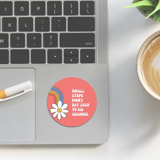 Rond Automotivation Sticker avec marguerite et arc en c (Self Motivation Sticker with Daisy & Rainbow)