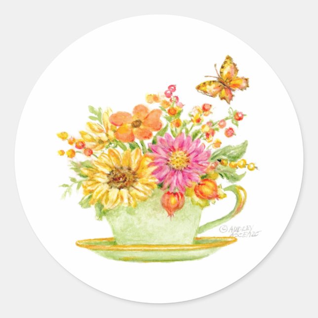 Rond Autumn Teacup Sticker (Devant)