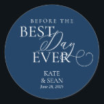 Rond Avant le meilleur jour, Cookies Sweet Sticker<br><div class="desc">Avant la meilleure journée jamais,  la célébration de la répétition mariage,  Cookies,  Sweet,  favorise les autocollants dans le bleu marine.</div>