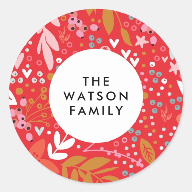 Rond Avec Amour Floral Noël Joli Sticker de vacances (Devant)