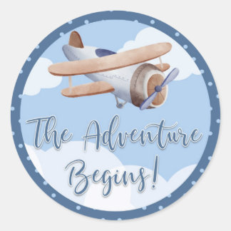 Rond Avion Blue Baby shower Sticker Aventure commence
