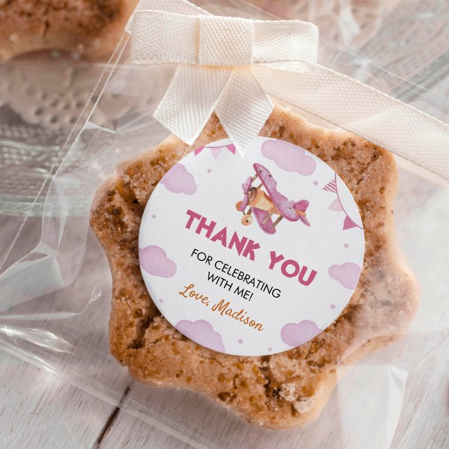 Rond Avion vintage Pink Girl Sticker Anniversaire Étiqu (Créateur téléchargé)