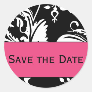 Rond B&HP Contemporary Damask Save the Date Sticker