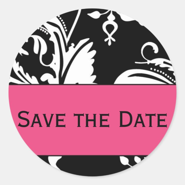 Rond B&HP Contemporary Damask Save the Date Sticker (Devant)