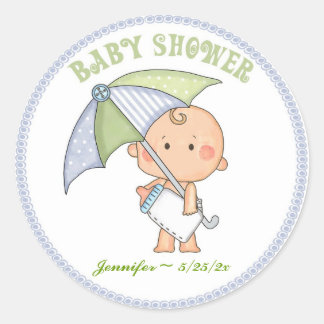 Rond Baby Boy, Parapluie, Sticker Baby shower