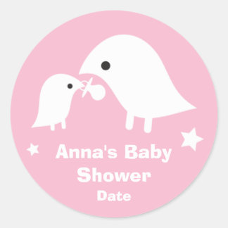 Rond Baby shower avec Birdie Mom & Baby Sticker en rose