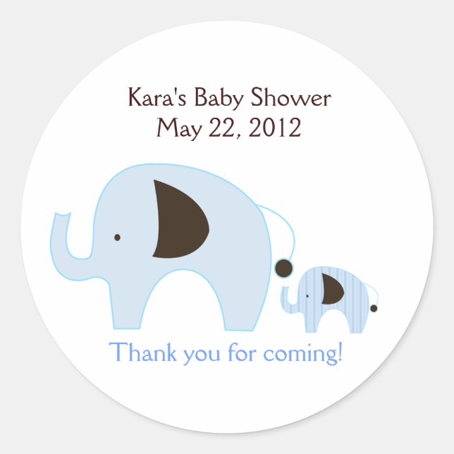 Rond Baby shower bleu Dottie Elephant Favoriser Sticker (Devant)