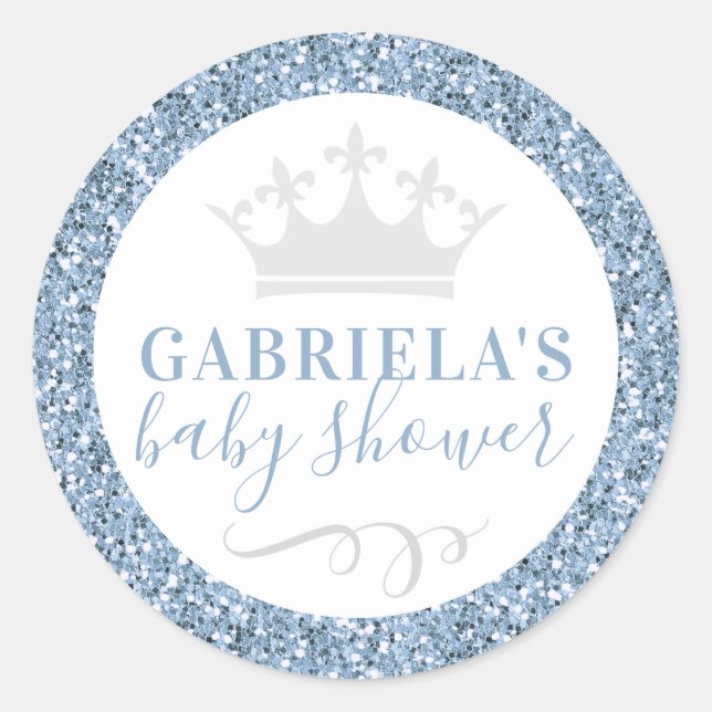 Rond Baby shower bleu Dusty  Favoriser Sticker Étiquett (Devant)