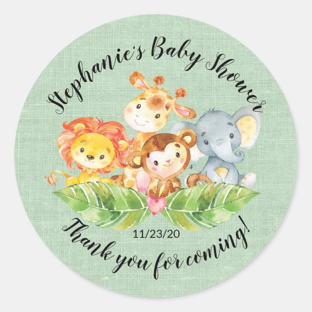 Rond Baby shower neutre animal Jungle Favoriser Sticker (Devant)
