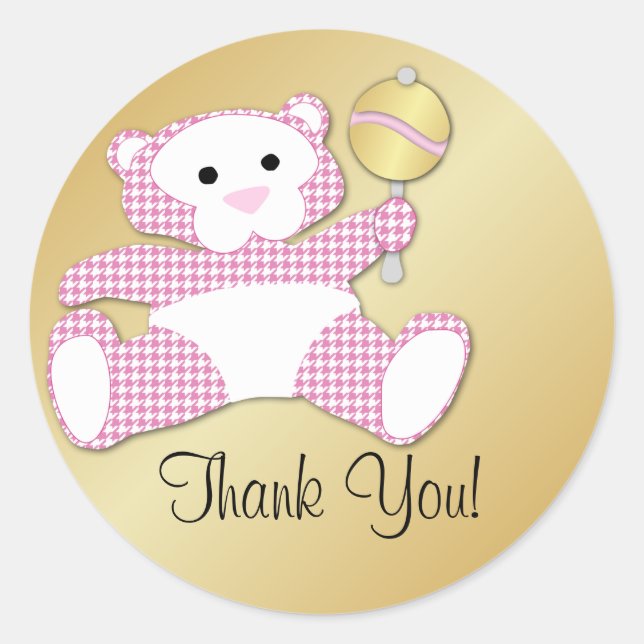 Rond Baby shower Ours Teddy Favoriser Merci Sticker (Devant)