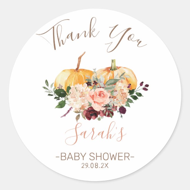 Rond Baby shower rose Citrouille Favoriser Sticker (Devant)