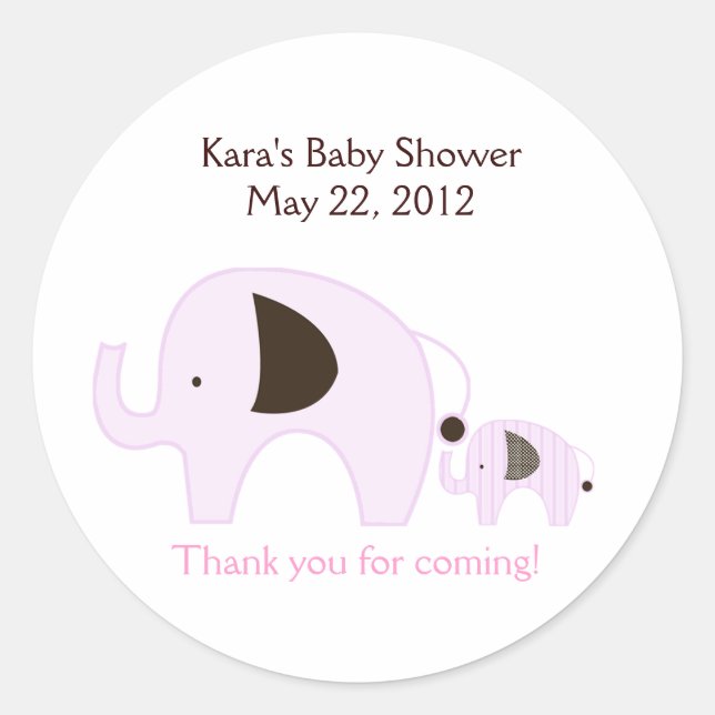 Rond Baby shower rose Dottie Elephant Favoriser Sticker (Devant)