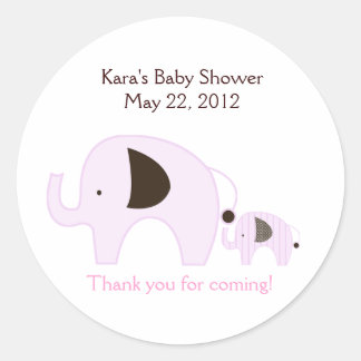 Rond Baby shower rose Dottie Elephant Favoriser Sticker