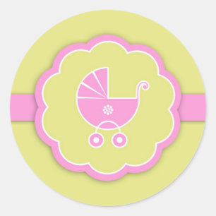 Rond Baby shower rose Nouveau Bébé Sticker fille