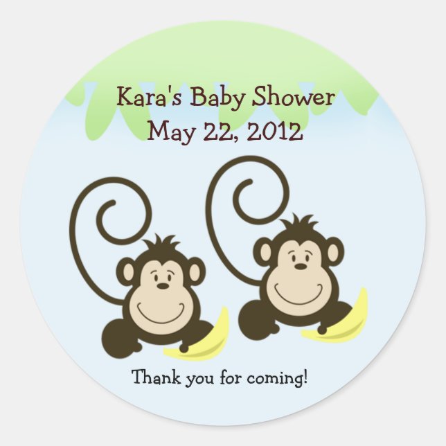 Rond BABY SHOWER SILLY MONKEYS TWINS Favoriser Sticker (Devant)
