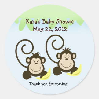 Rond BABY SHOWER SILLY MONKEYS TWINS Favoriser Sticker