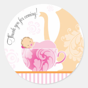 Rond Baby shower Tea Party Favoriser Sticker   Fille