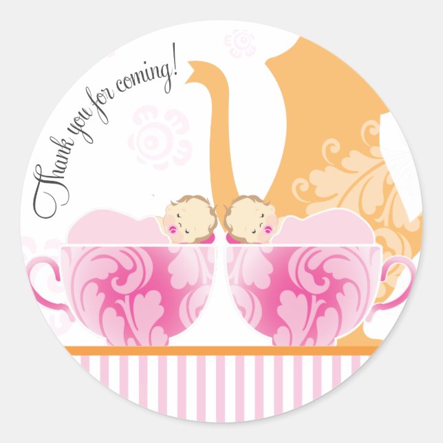 Rond Baby shower Tea Party Favoriser Sticker | Filles j (Devant)