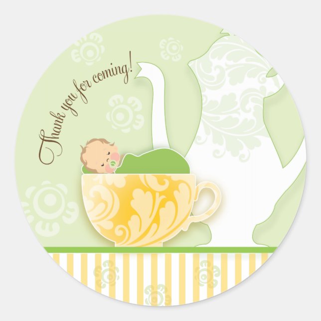 Rond Baby shower Tea Party Favoriser Sticker | Neutre (Devant)