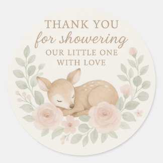 Rond Baby Shower Thank You Sticker – Deer Theme