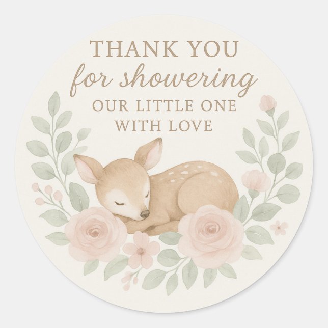 Rond Baby Shower Thank You Sticker – Deer Theme (Devant)