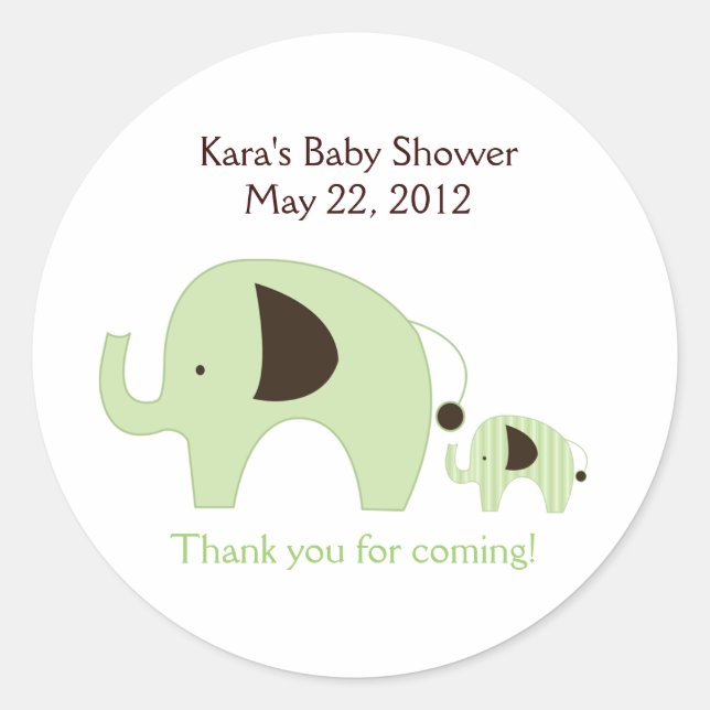 Rond Baby shower vert Dottie Elephant Favoriser Sticker (Devant)