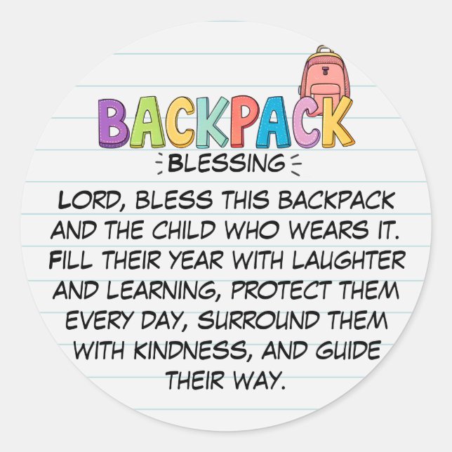 Rond Backpack Blessing Prayer Sticker (Devant)