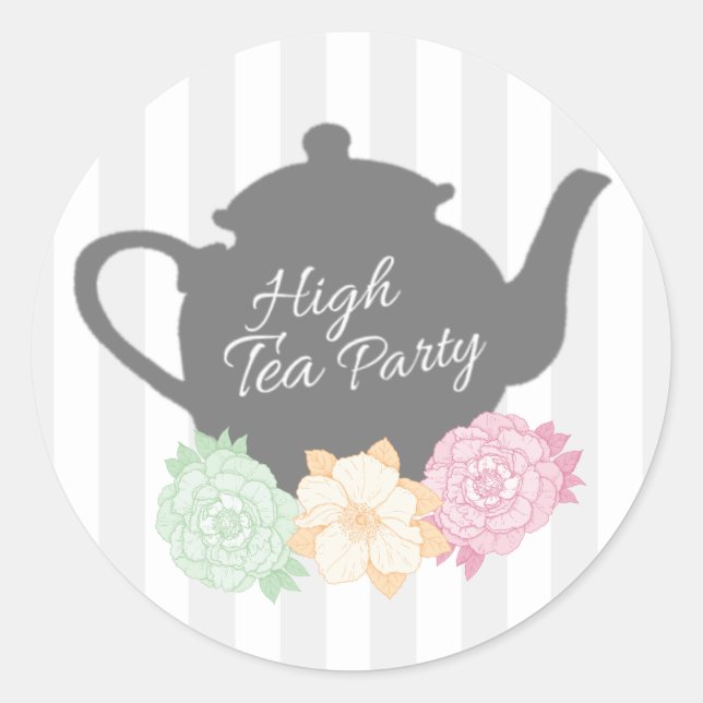 Rond Baguette Gris & Teapot High Tea Sticker (Devant)