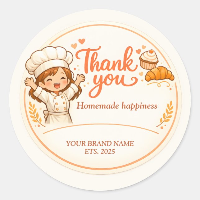 Rond Bakery Thank You Sticker - Cute Girl Baker Design  (Devant)