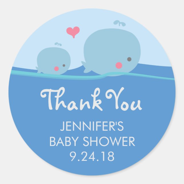 Rond Baleines sous le Baby shower marin Sticker Merci (Devant)