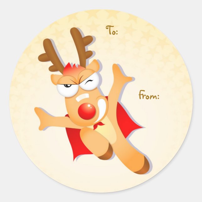 Rond Balise cadeau rennes de Noël ronde Sticker (Devant)