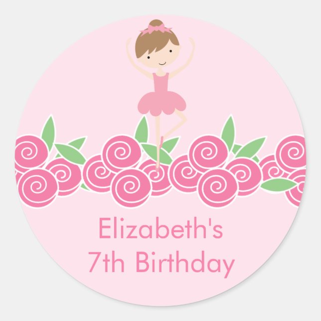 Rond Ballerina rose Tutu Danse Anniversaire Sticker (Devant)