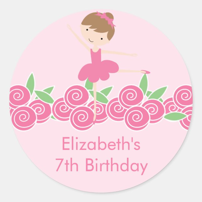 Rond Ballerina rose Tutu Danse Anniversaire Sticker (Devant)