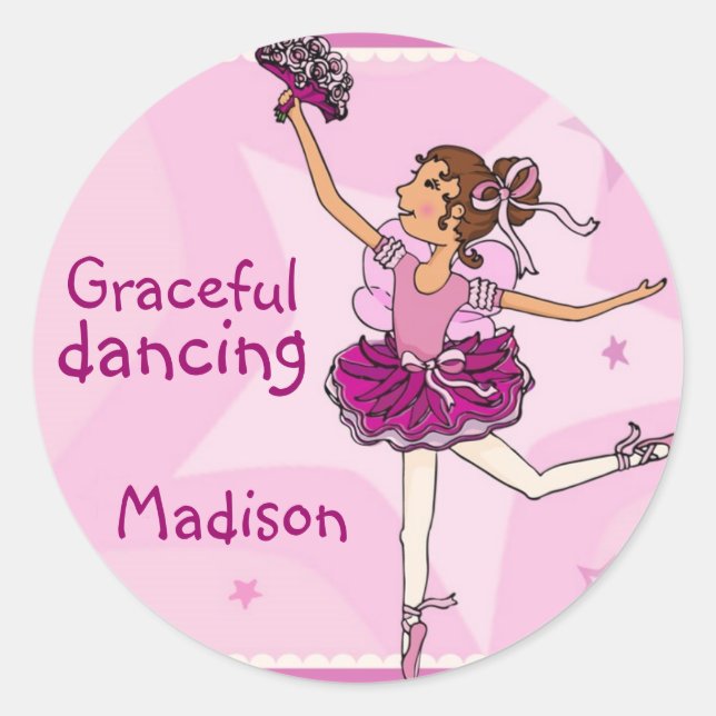 Rond Ballerina sticker de danse gracieuse brunette/rose (Devant)