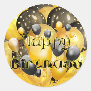 Rond Ballons d'anniversaire heureux Sticker en or noir