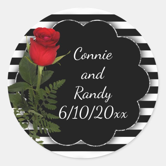 Rond Bande noire et blanche avec Sticker Rose rouge (Devant)