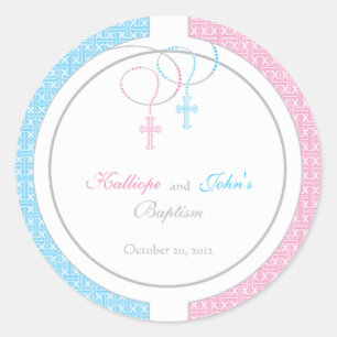 Rond Baptême rose et bleu Favoriser Sticker