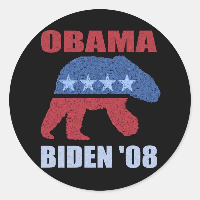 Rond Barack Obama Biden '08 Polar Bear Sticker Démocrat (Devant)