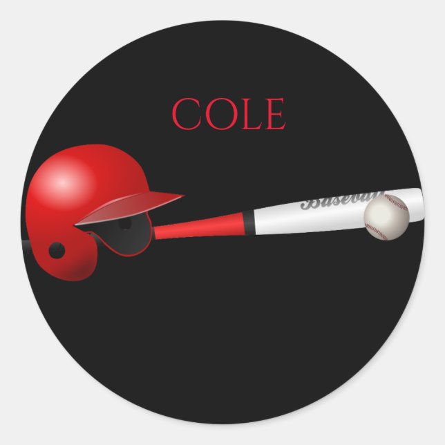 ROND BASEBALL STICKER AVEC NOM D'ENFANT. (Devant)