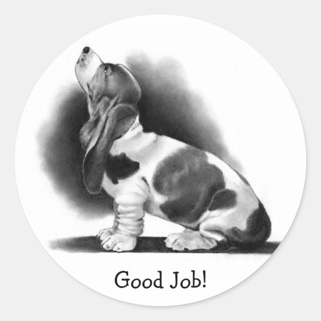 Rond BASSET HOUND STICKER : Bon boulot ! ART PENCIL (Devant)