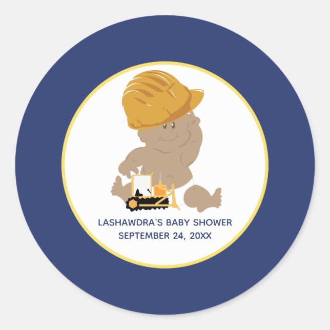 Rond Bâtiment Bébé Garçon Douche Faveur Sticker (Devant)