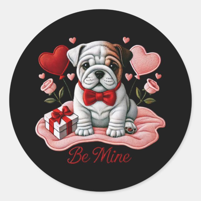 Rond Be Mine Valentine Anglais Bulldog Sticker Seals (Devant)