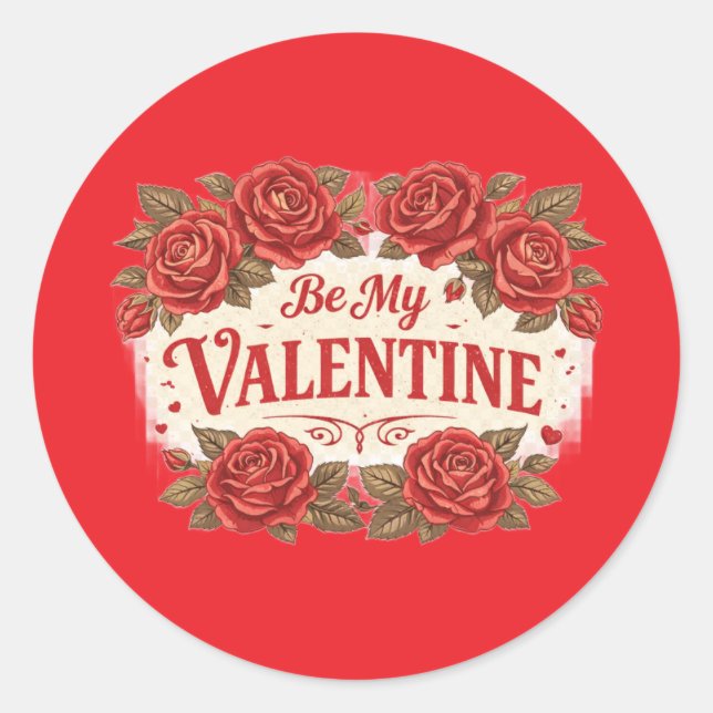 Rond Be My Valentine – Romantic Red Roses Sticker (Devant)