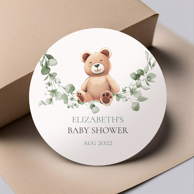 Rond Bear Baby shower Classic Round Sticker (Créateur téléchargé)