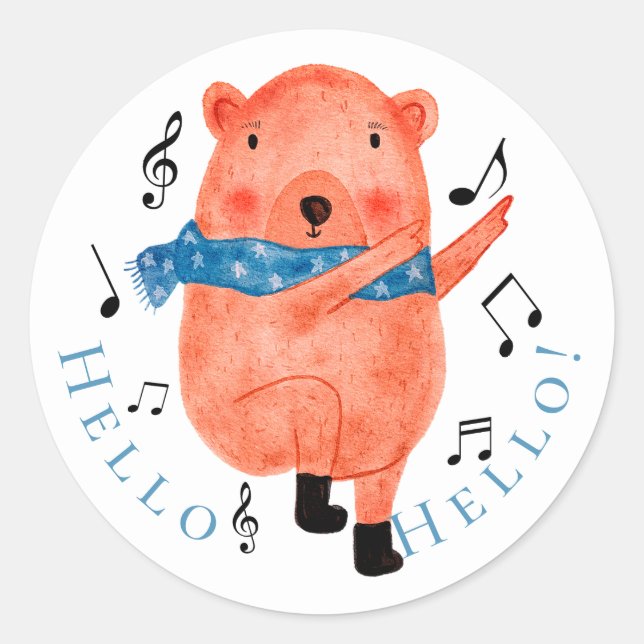 Rond Bear de danse mignonne Bonjour Sticker (Devant)