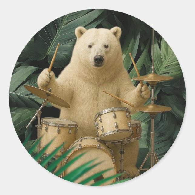 Rond Bear Jouer des tambours dans ce Sticker de forêt (Devant)